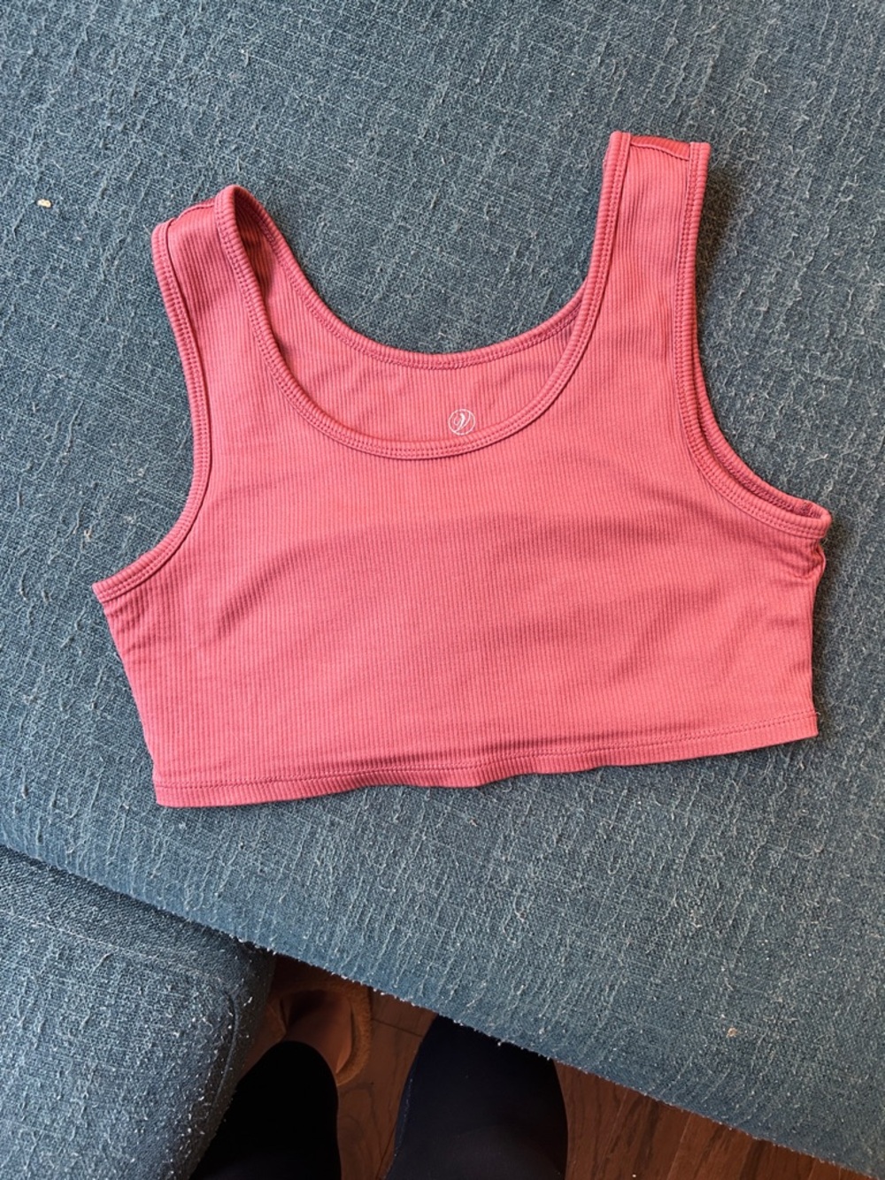 Versona Ribbed Scoop Crop Bralette - Coral